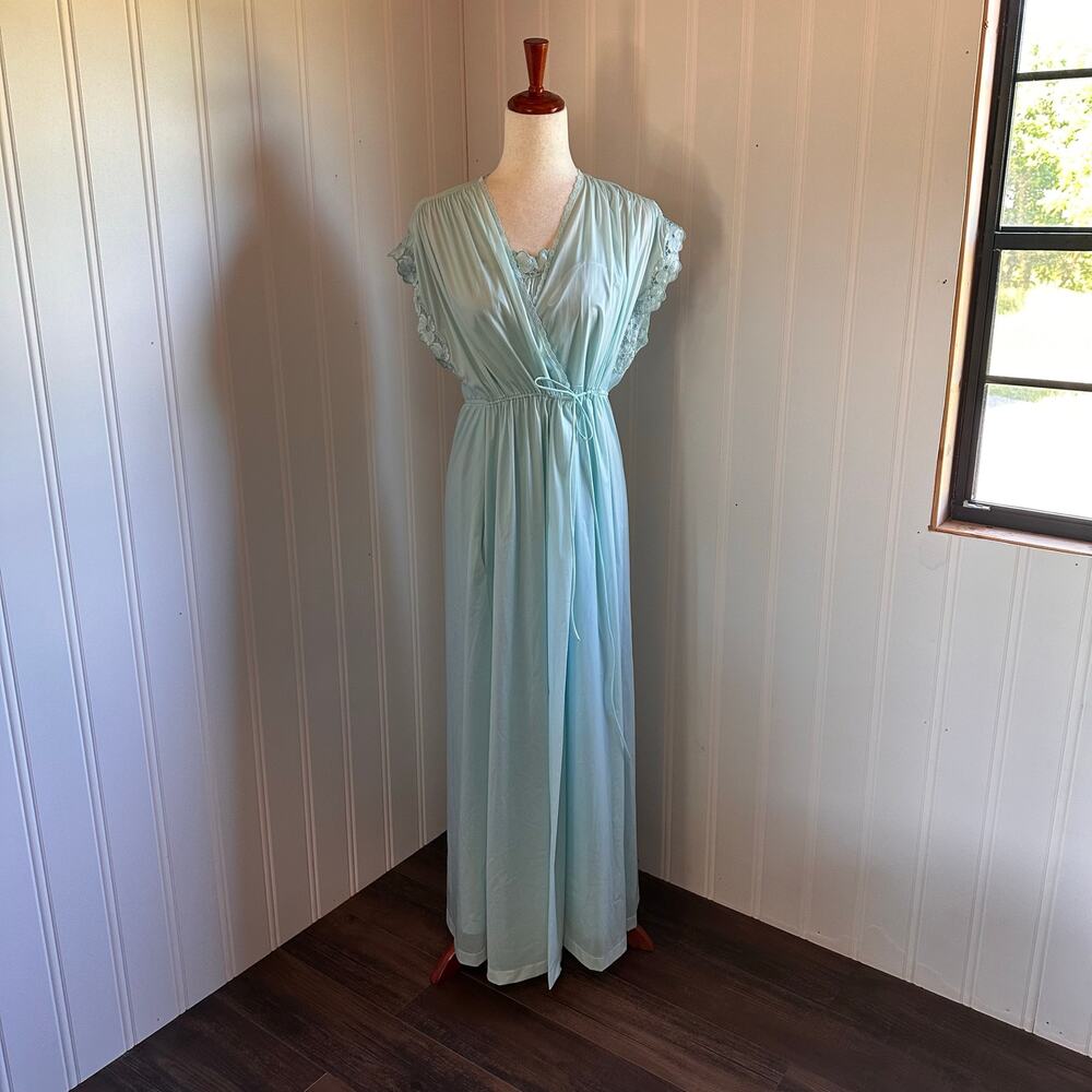 Vintage 70s Blue Maxi Peignoir Set S